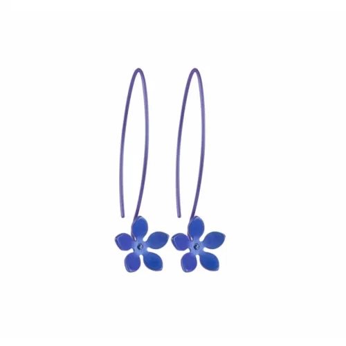 Large Five Petal Flower Dark Blue Hook Drop Earrings